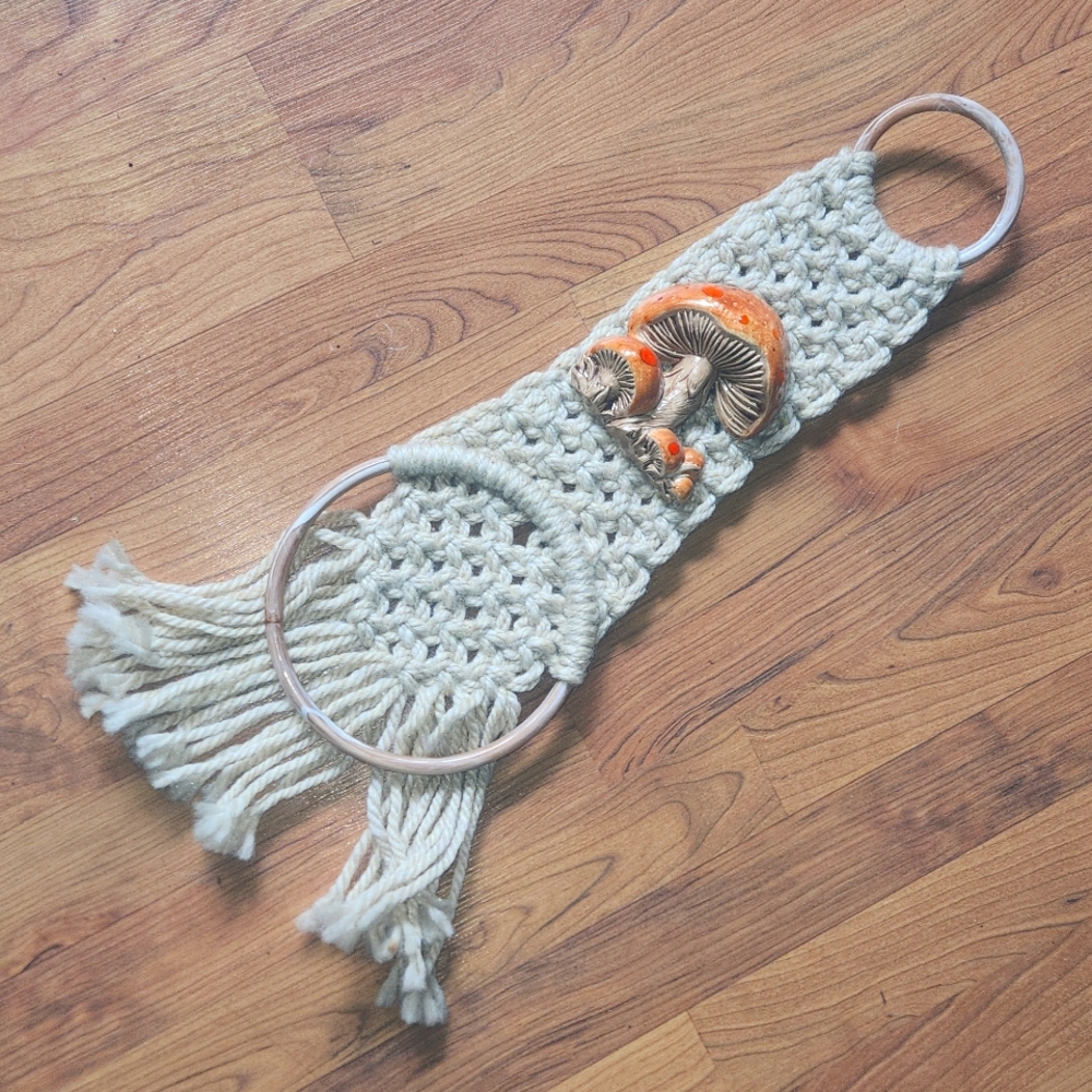 Vintage macrame towel holder